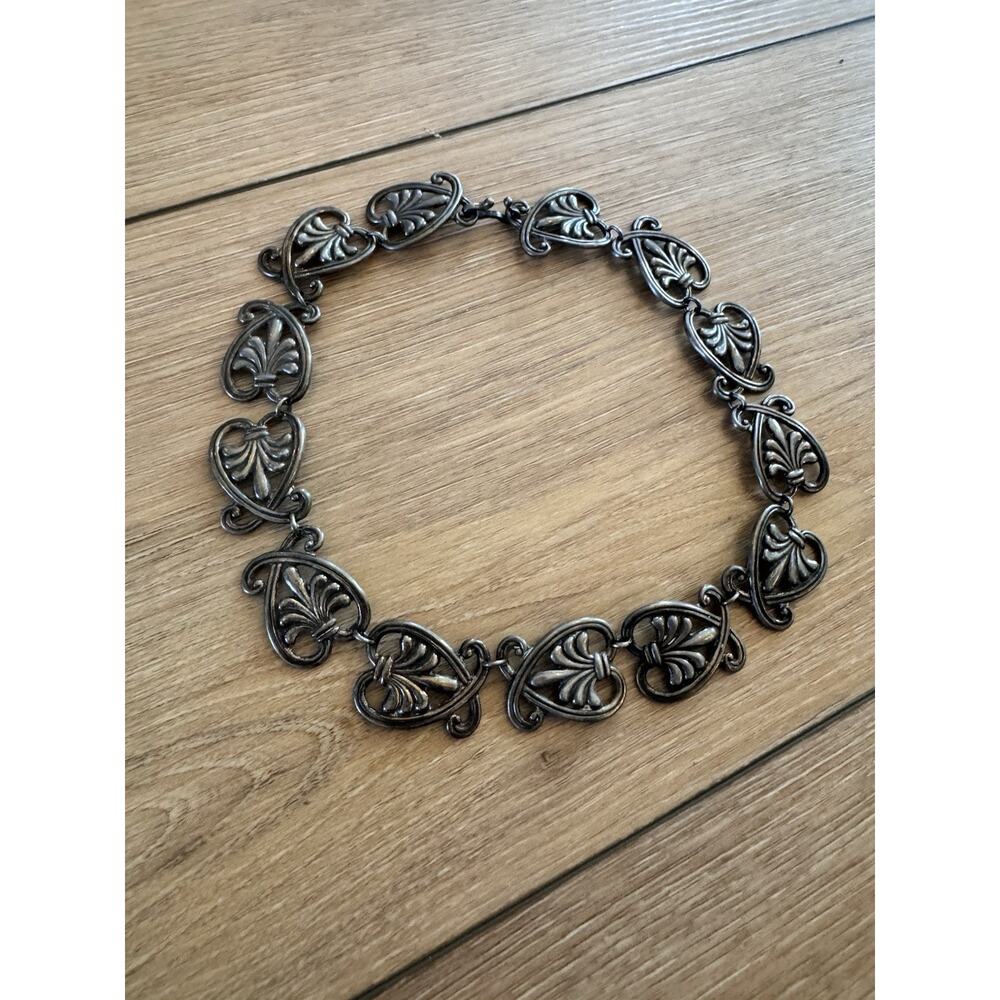 Vintage Margo De Taxco Sterling Silver Necklace Choker Mexican Heart Link Signed - Picture 8 of 13